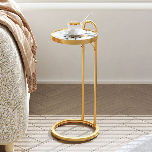 Durable Metal Frame C-Shaped Side Table with Handle - Modern Design Side Table