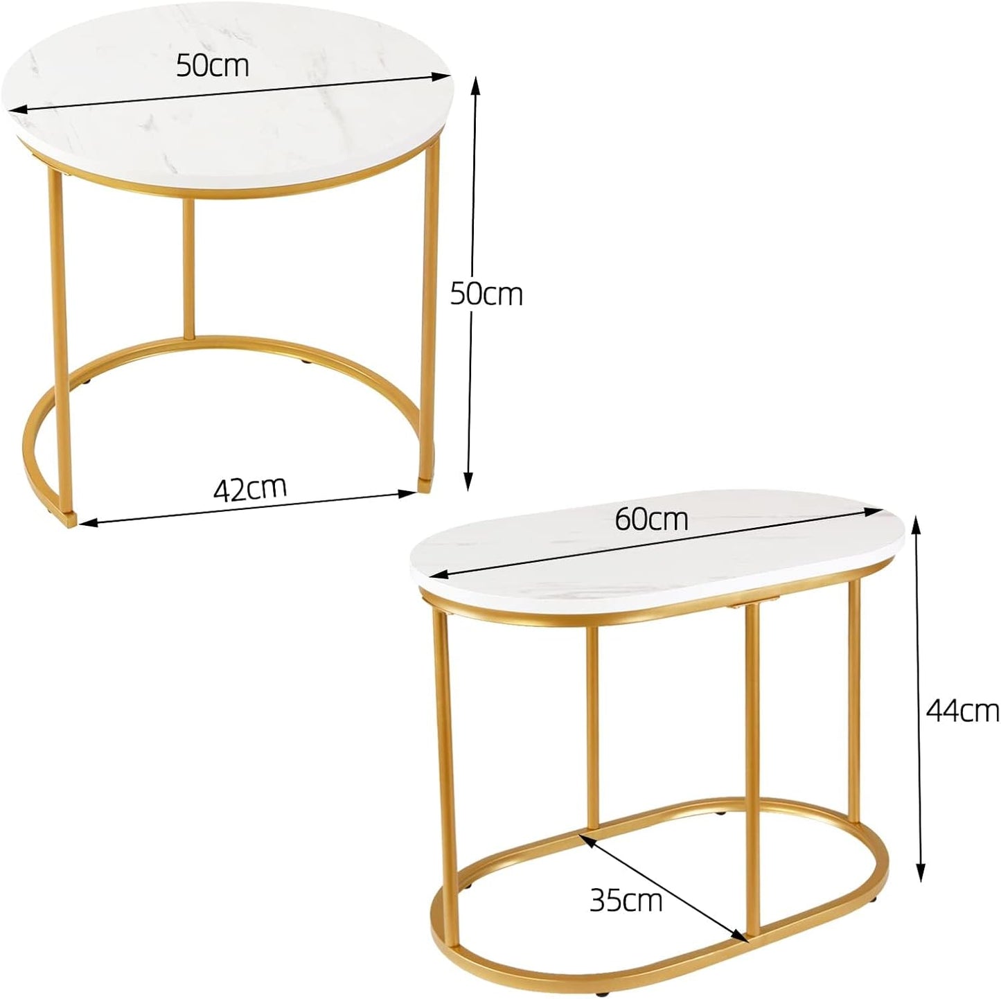 Set of 2 Coffee Tables for Living Room, Side Table Set, Living Room Table, Bedside Table, Plant Table with Metal Frame, Easy Assembly
