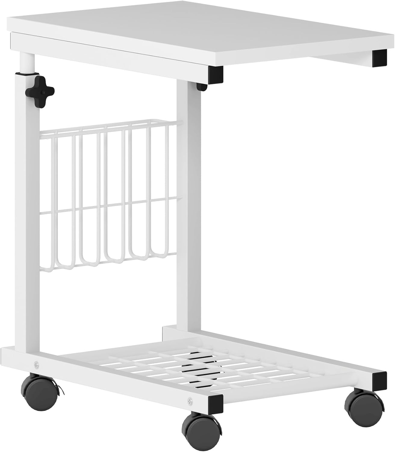 Laptop Table, Side Table, Height Adjustable Table with Wheels, 48 cm x 30 cm, PC Table, Notebook, Sofa Table, Side Table for Coffee/Snack/Storage, Side Table for Home