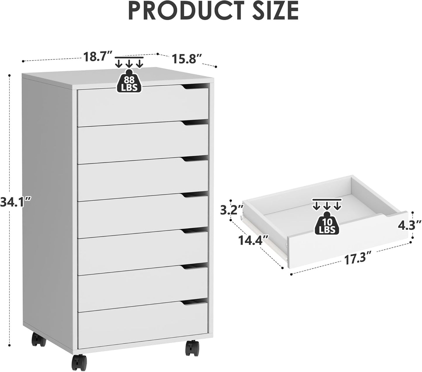 Filing Cabinet Rolling Container Office Cabinet Storage Cabinet Made of Wood on Wheels with Drawers for A4, Legal, Letter Format for Office and Home