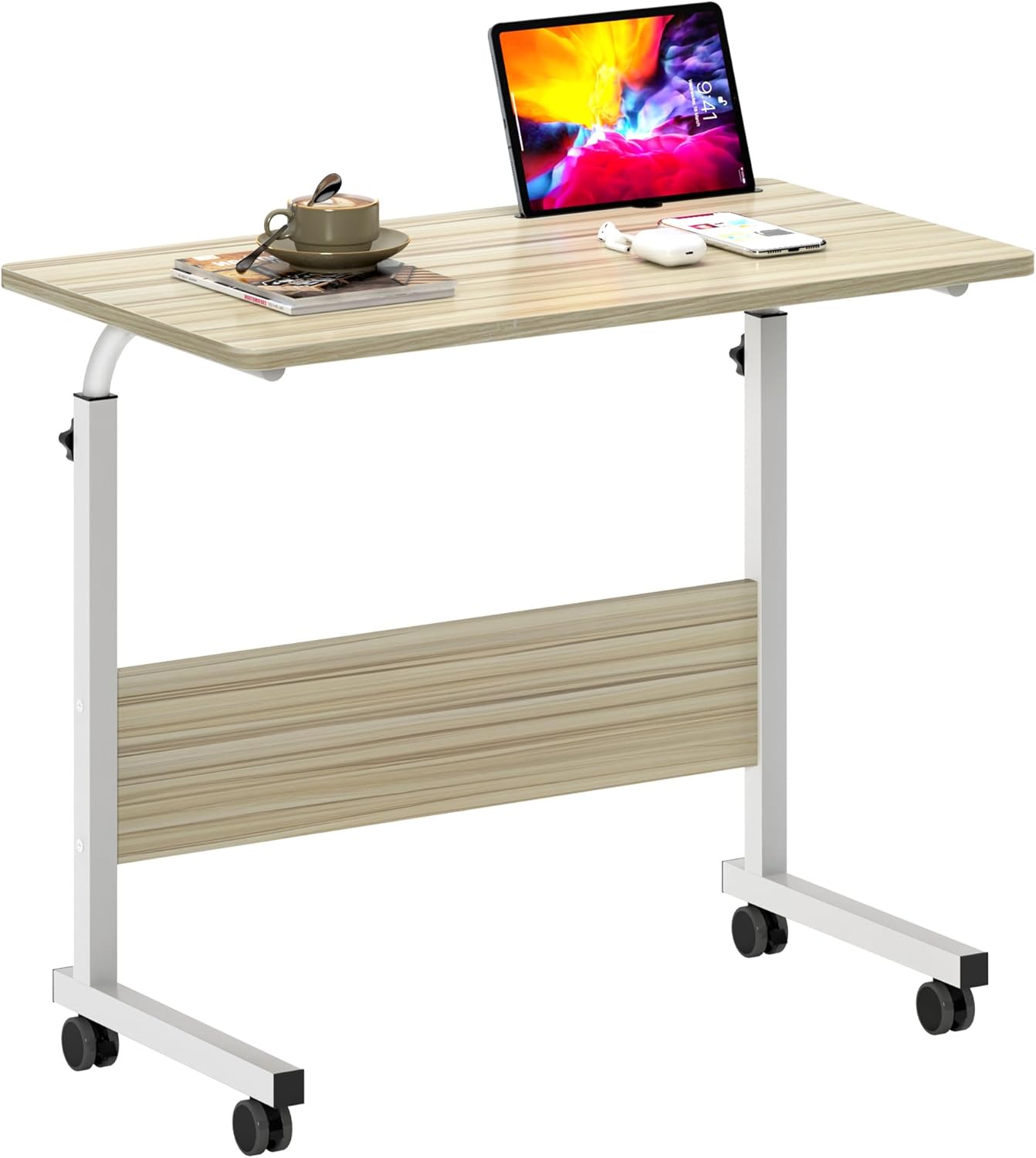 Laptop Table 80 x 40 cm Height-Adjustable PC Table with Wheels, Bed Table, Side Table, Small Desk, Surface with Incision, 05#3-80MP-SH