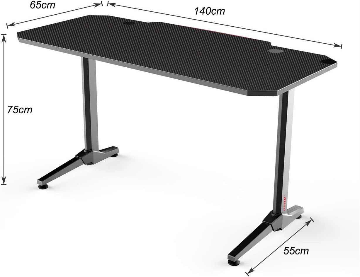 Gaming Desk 140 x 60 Cm, Computer Desk in T-Shape, Office, PC, Computer, Robust Table with Mouse Mat, Cup Holder and Headphone Hook, ST-140BK-SH