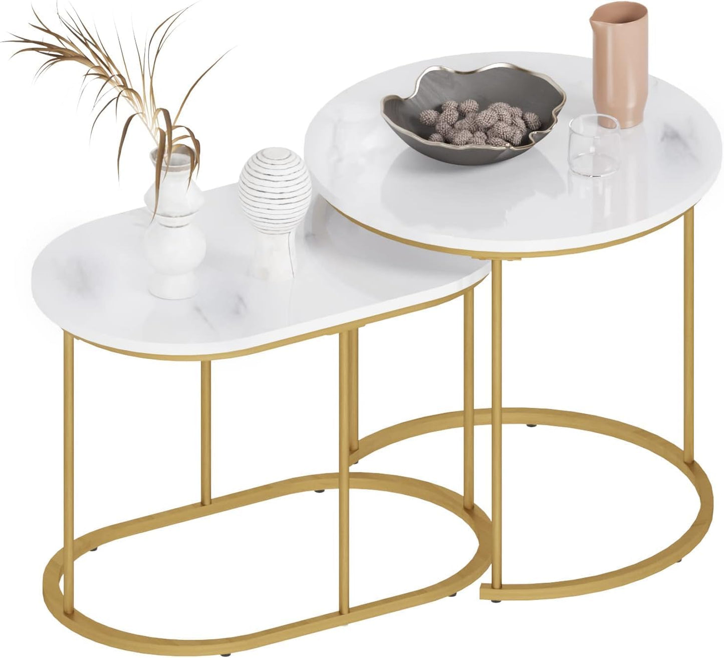 Set of 2 Coffee Tables for Living Room, Side Table Set, Living Room Table, Bedside Table, Plant Table with Metal Frame, Easy Assembly