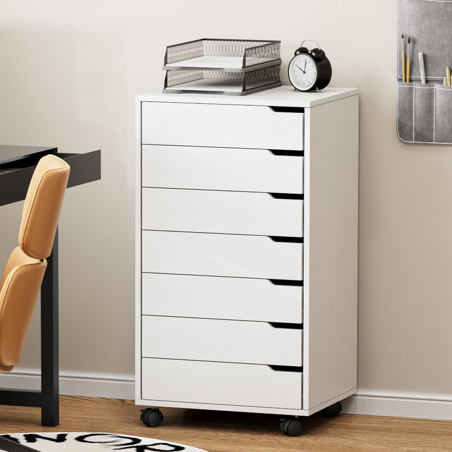 Filing Cabinet Rolling Container Office Cabinet Storage Cabinet Made of Wood on Wheels with Drawers for A4, Legal, Letter Format for Office and Home