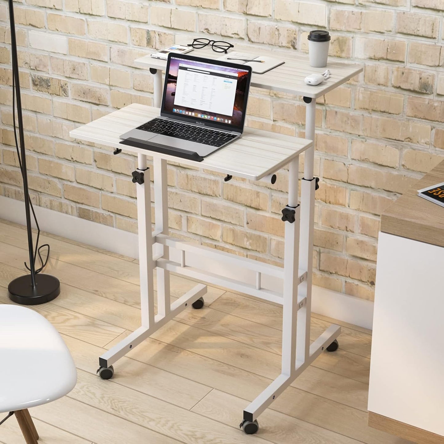 Height-adjustable desk, mobile computer desk, laptop table with wheels, standing table, notebook table, standing table, rolling table, workstation for drawing, writing, painting,