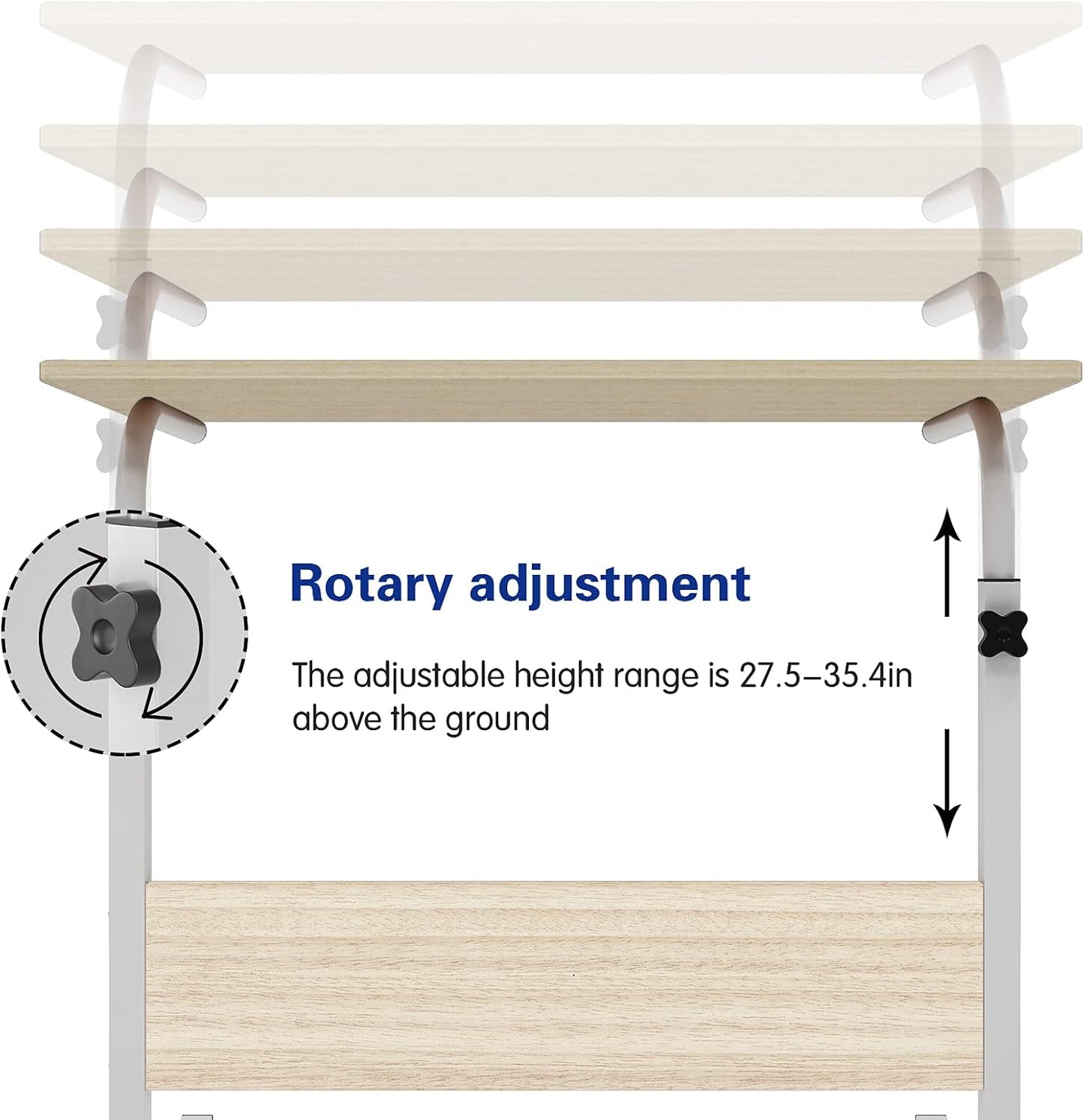 Laptop Table 80 x 40 cm Height-Adjustable PC Table with Wheels, Bed Table, Side Table, Small Desk, Surface with Incision, 05#3-80MP-SH