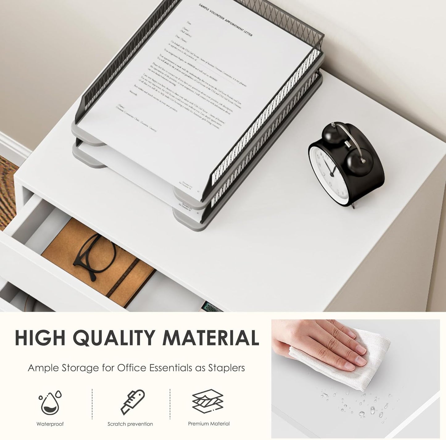 Filing Cabinet Rolling Container Office Cabinet Storage Cabinet Made of Wood on Wheels with Drawers for A4, Legal, Letter Format for Office and Home