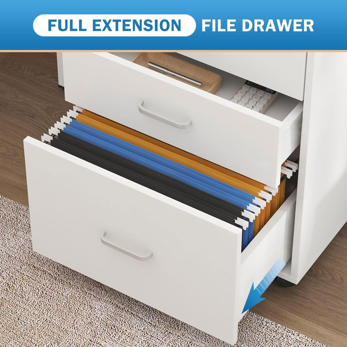 Filing Cabinet on Wheels Mobile Rolling Container Office Cabinet Lockable Office Container with 3 Drawers Office Furniture White Desk Container Home Office