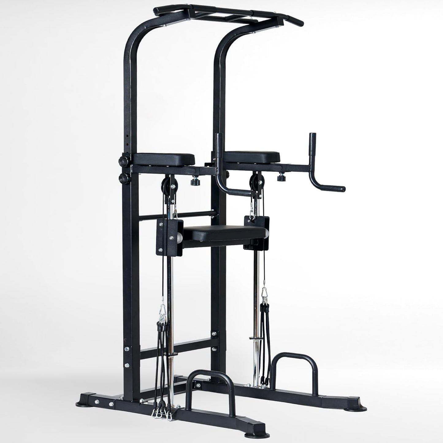 Dip Station Power Tower Pull-Up Bar with Armrest Backrest and Exercise Aid for Home Strength Training, 10 Levels, Height Adjustable, Capacity 200 kg