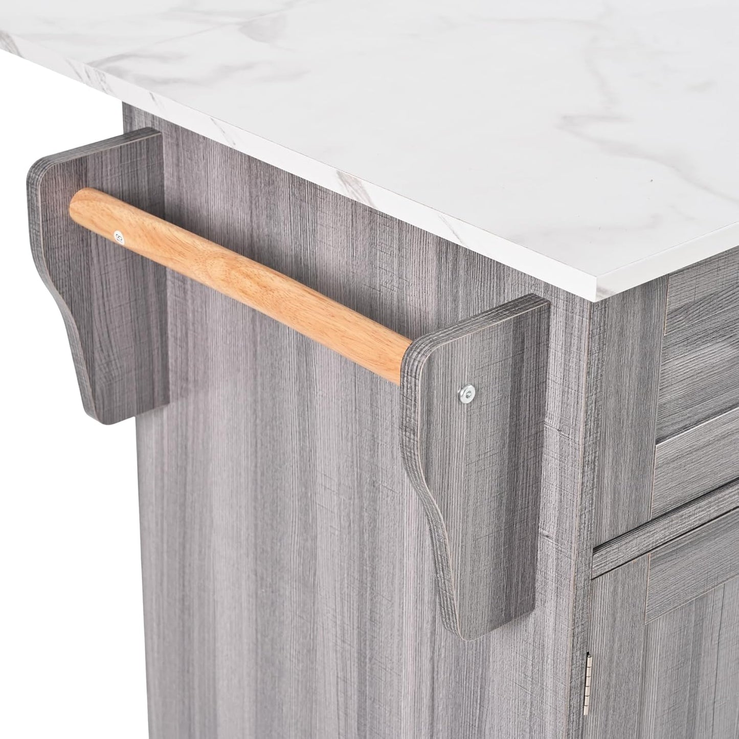 Kitchen Island Movable on 5 Wheels, Large Kitchen Trolley Serving Trolley with Folding Worktop, 3 Drawers, 6 Storage Spaces, 2 Storage Doors, Interchangeable Solid Wood Feet for Dining Room,