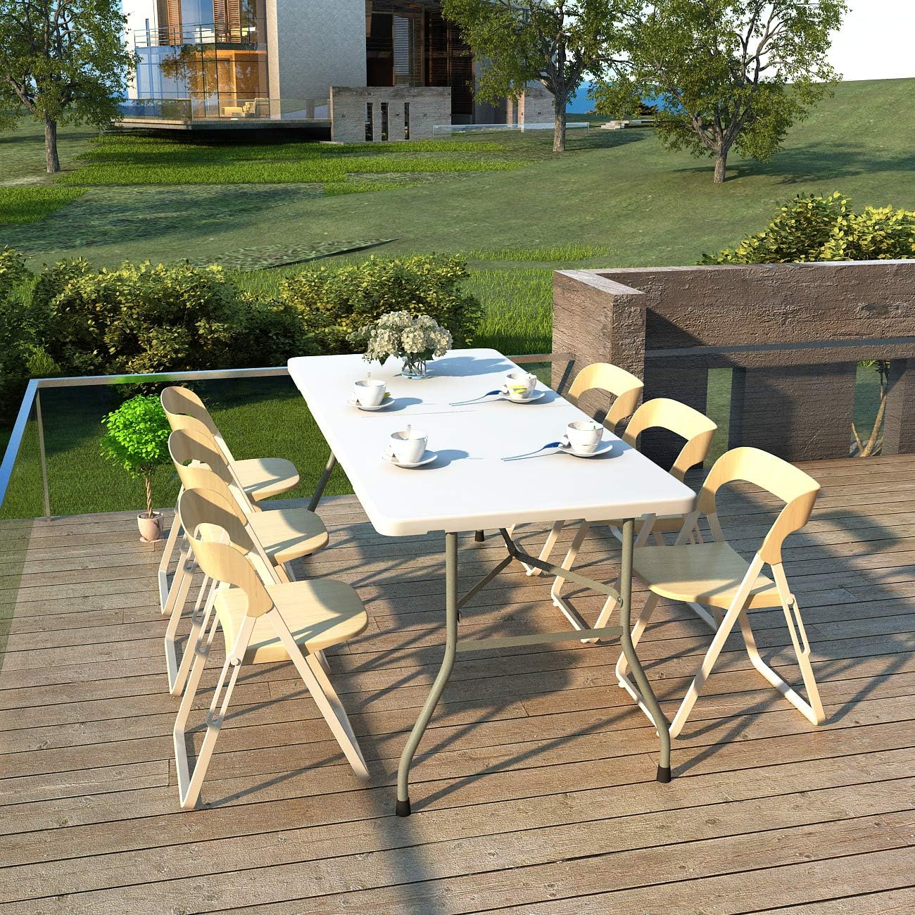 HP-180CZ-SH-01 Folding Garden Table Aluminium Camping Table No Assembly and Easy to Carry 180 x 74 cm