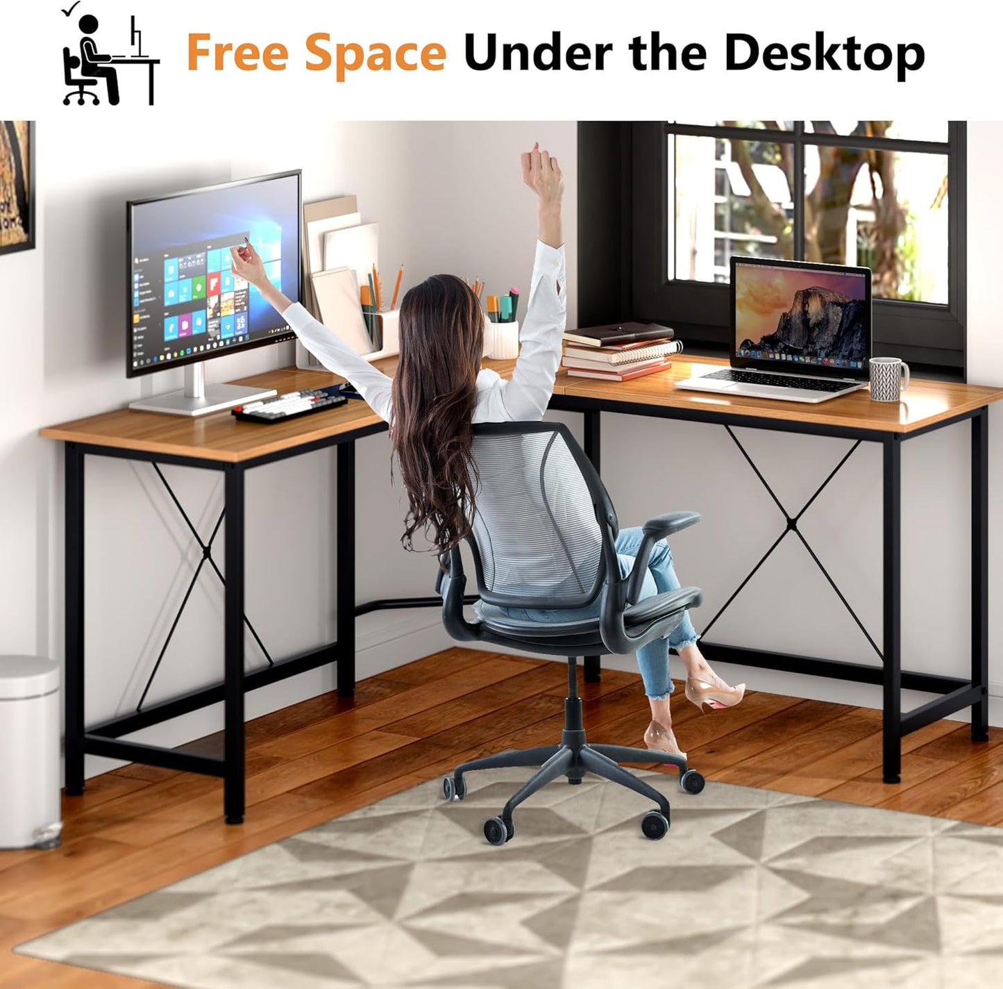 LD-Z01 L-Shape Computer Desk, Large Corner Desk, Work Table, PC, Laptop, Study Table, Gaming Desk
