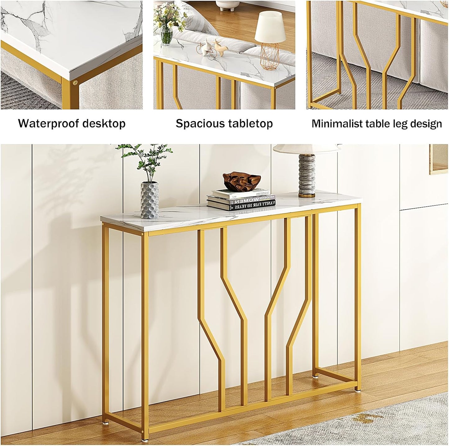 Console Table Hallway Table Narrow Console Table Side Table Storage Table with Modern Design Made of Metal and Wood 110 x 30 x 80 cm
