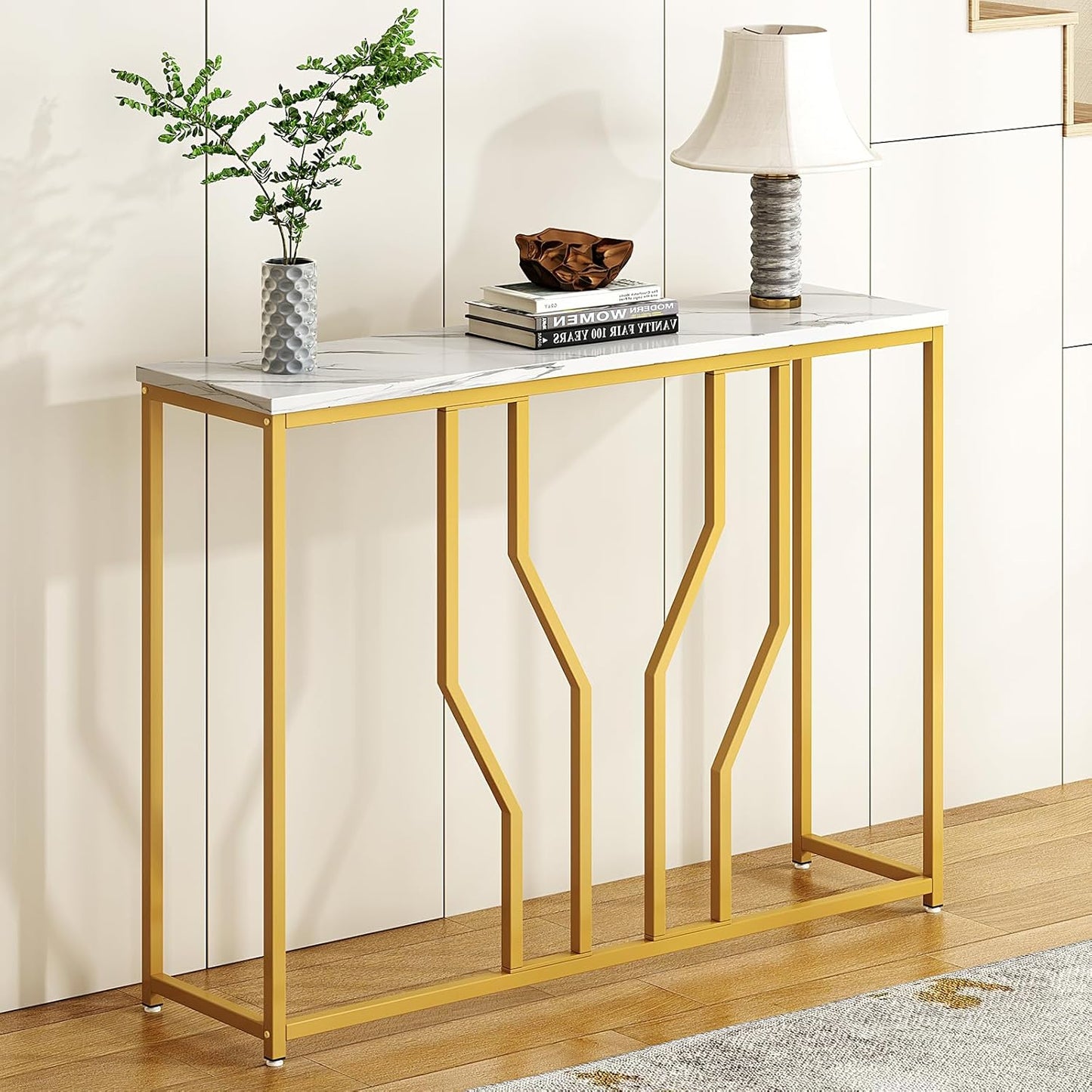 Console Table Hallway Table Narrow Console Table Side Table Storage Table with Modern Design Made of Metal and Wood 110 x 30 x 80 cm