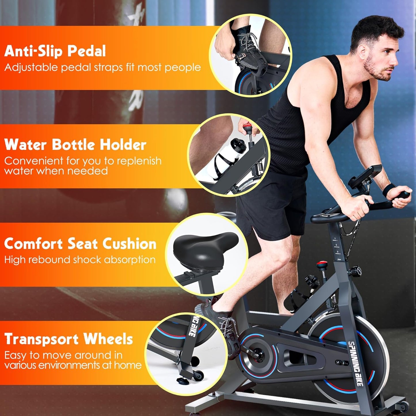 Fitness Bikes Exercise Bike with Magnetic Resistance Training Equipment Fitness Bike Exercise Bike Height Adjustable Maximum Load 120 kg