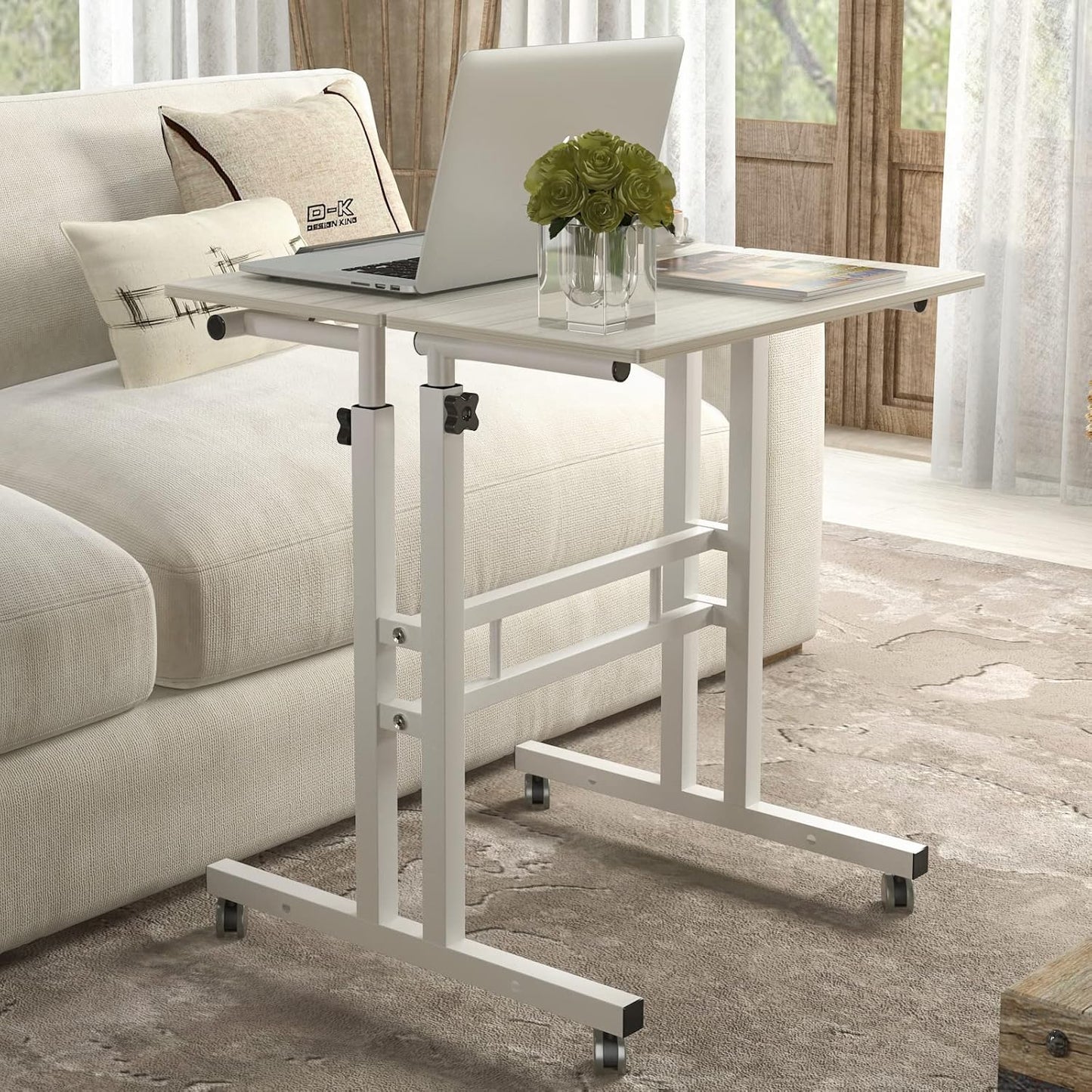 Height-adjustable desk, mobile computer desk, laptop table with wheels, standing table, notebook table, standing table, rolling table, workstation for drawing, writing, painting,