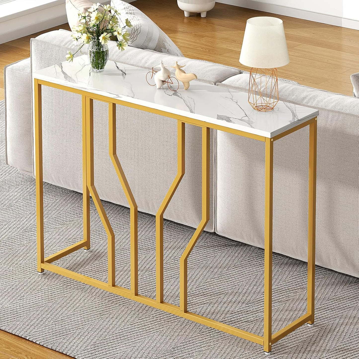 Console Table Hallway Table Narrow Console Table Side Table Storage Table with Modern Design Made of Metal and Wood 110 x 30 x 80 cm