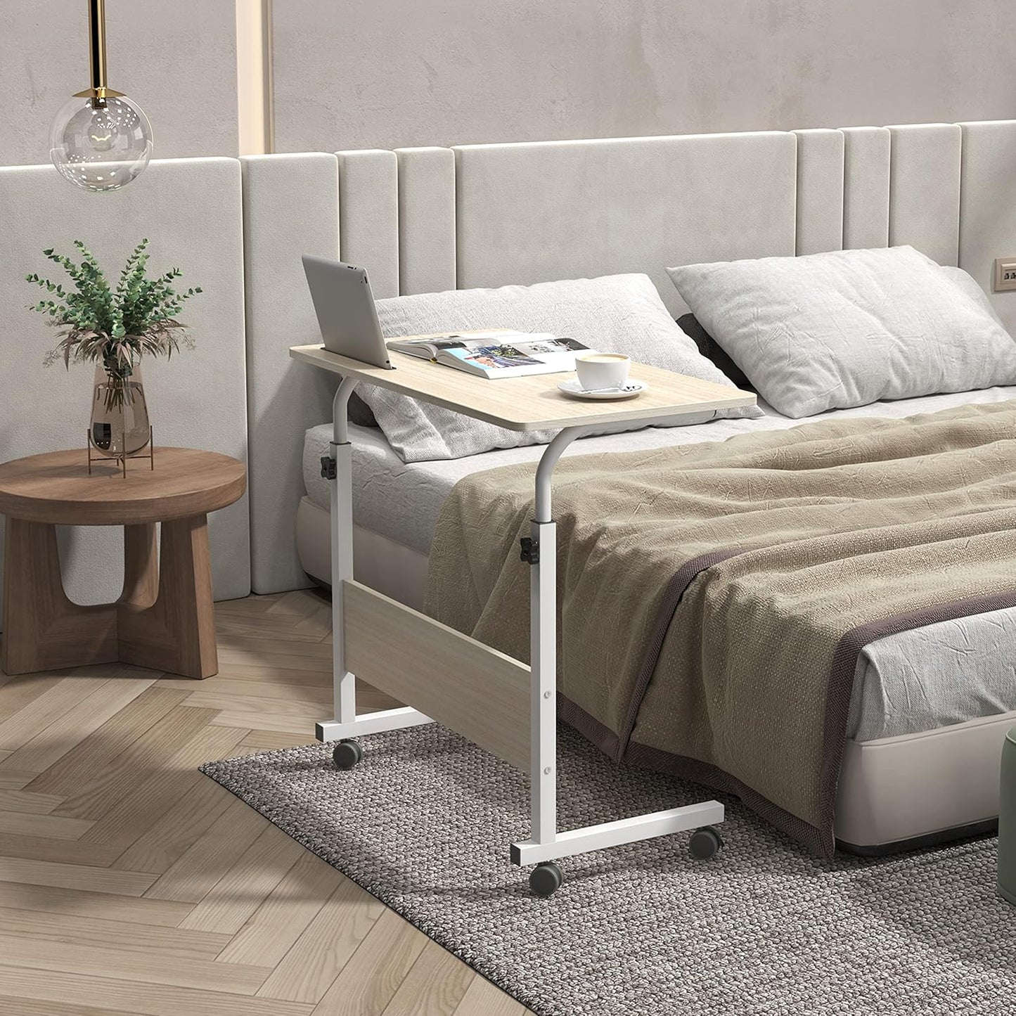 Laptop Table 80 x 40 cm Height-Adjustable PC Table with Wheels, Bed Table, Side Table, Small Desk, Surface with Incision, 05#3-80MP-SH