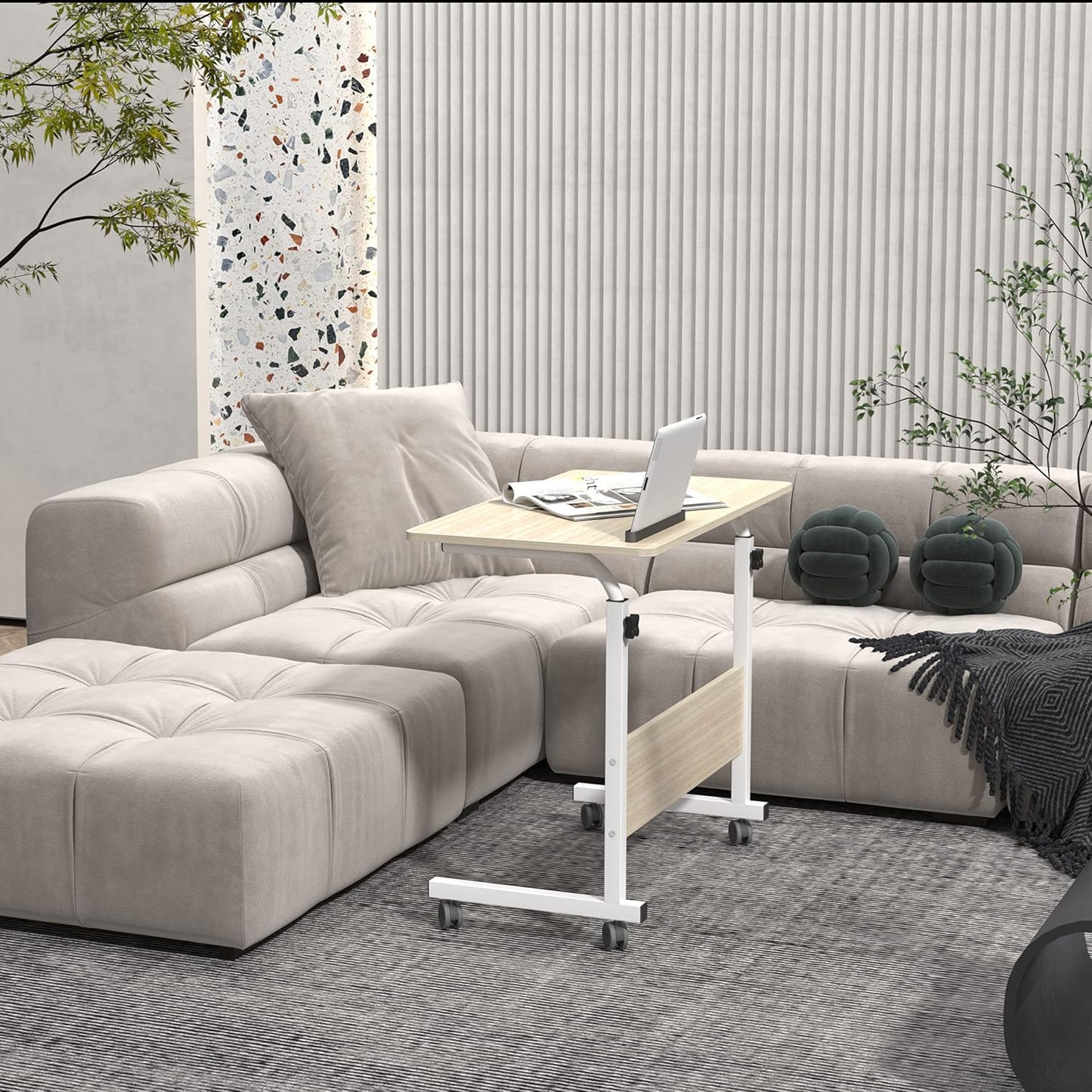Laptop Table 80 x 40 cm Height-Adjustable PC Table with Wheels, Bed Table, Side Table, Small Desk, Surface with Incision, 05#3-80MP-SH