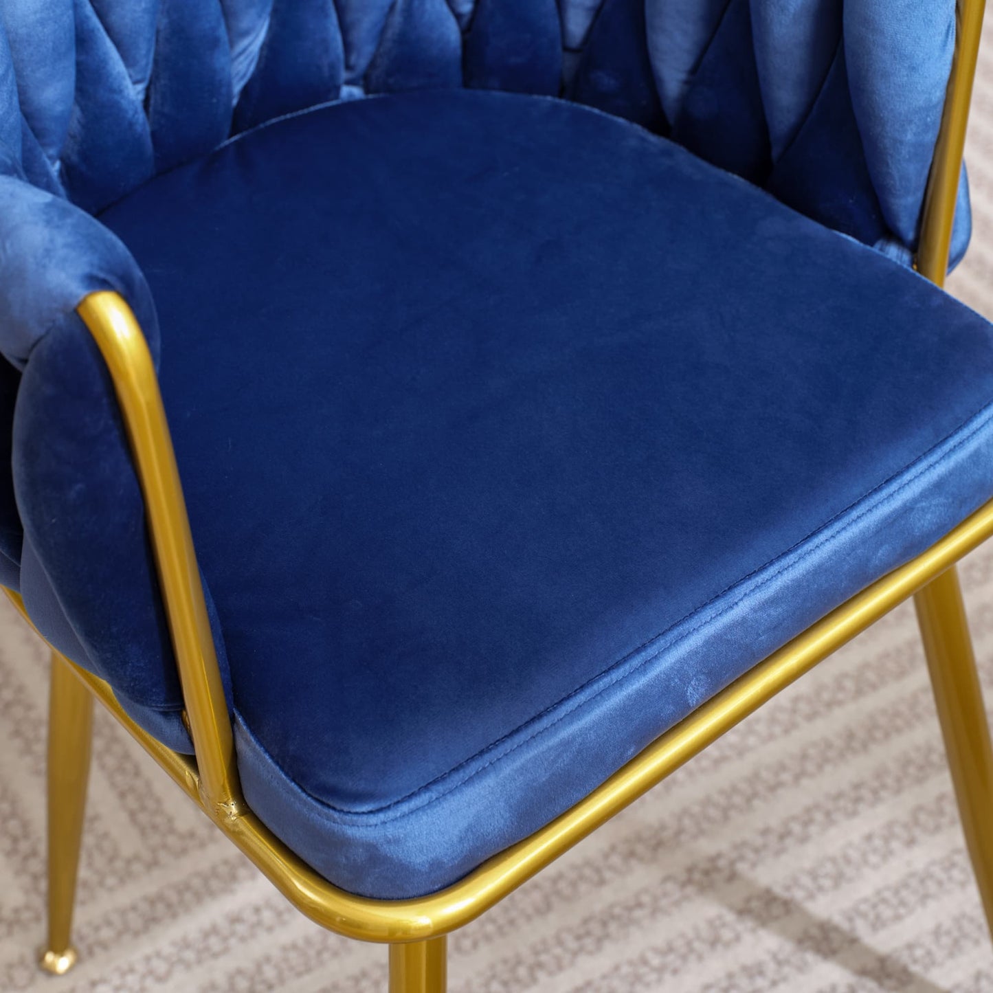 SogesPower Velvet Accent Chair Elegant Comfy Single upholstered Chair with Gold Metal Legs, Set of 2- Blue
