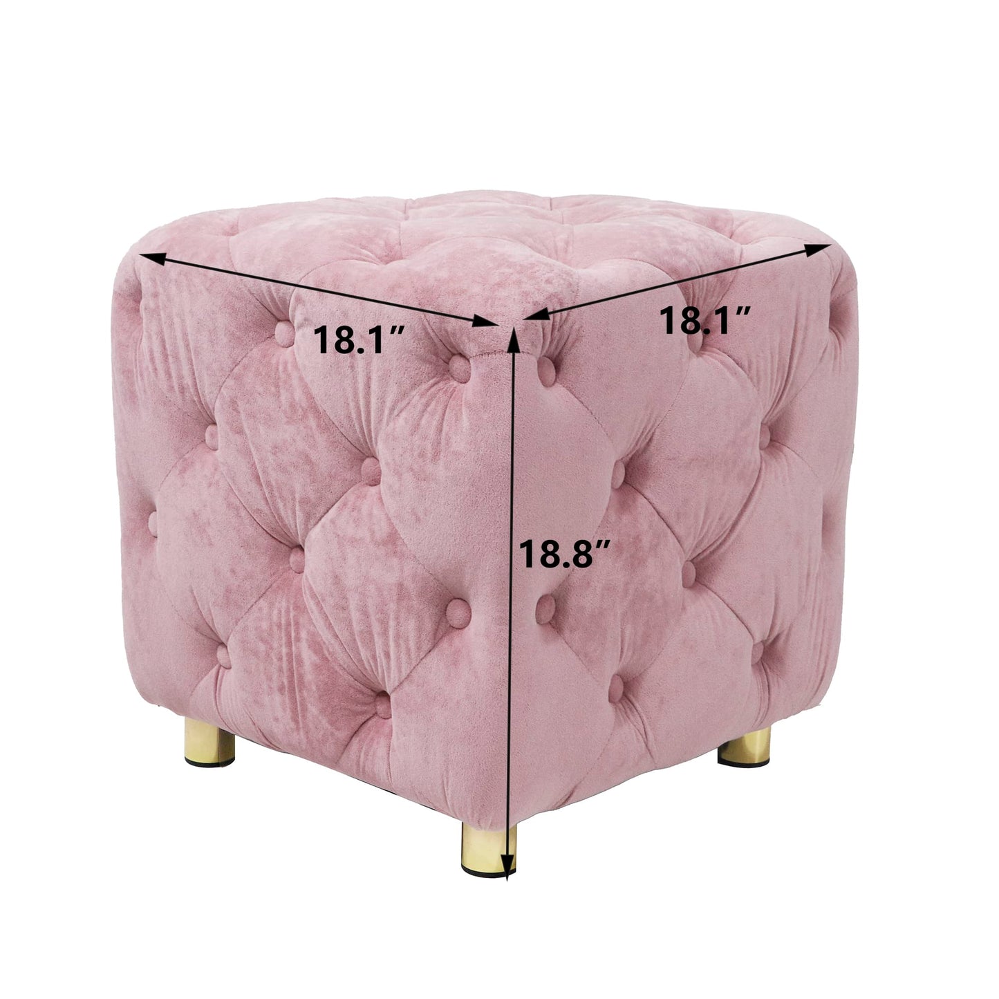 Modern Velvet Upholstered Square Ottoman, Exquisite Small Soft Foot Stool- Pink