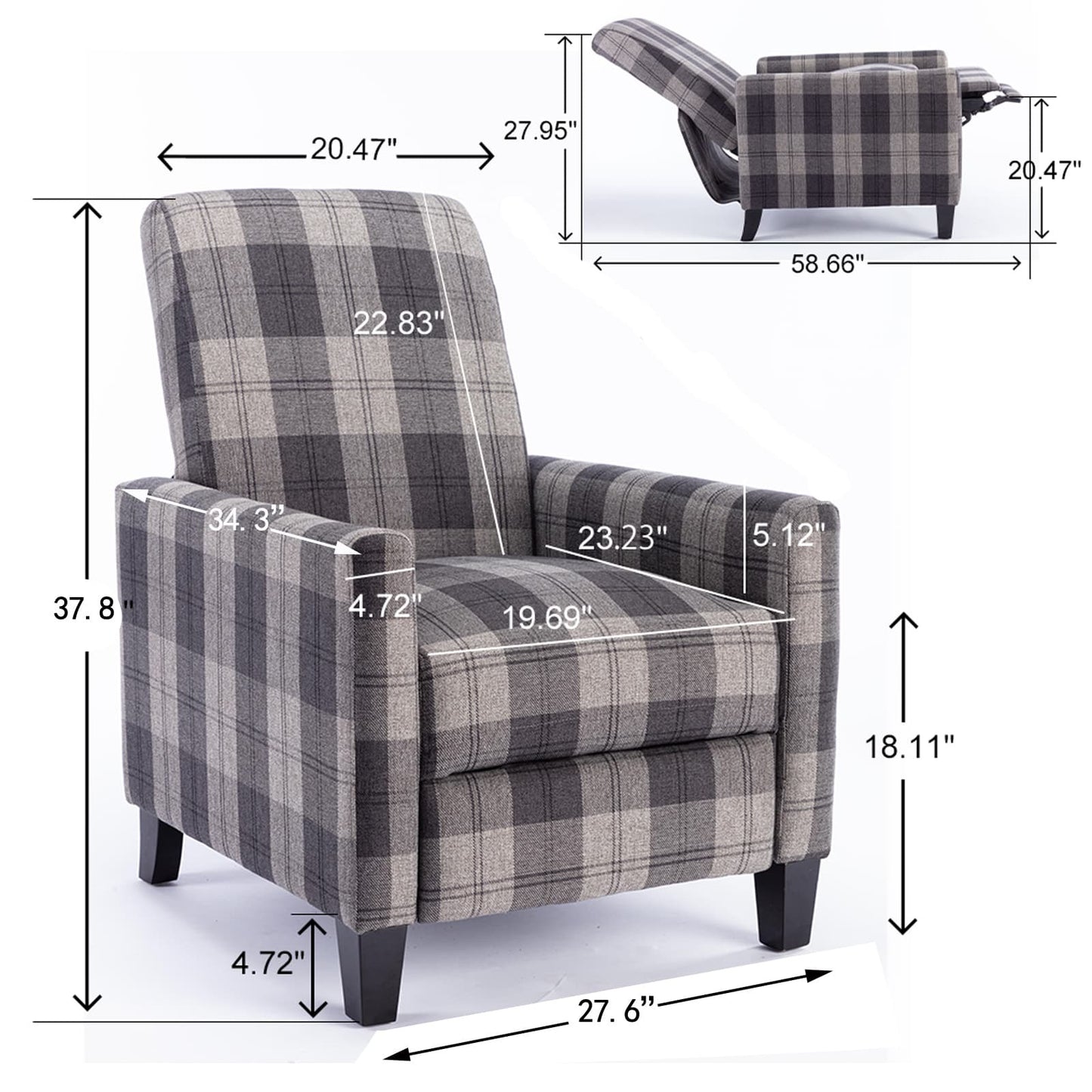 SogesPower Recline Cloth chair,Soft Sofa，Adjustable Backrest Angle- Grey Mix