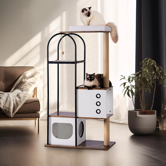 60" Cat Tree Cat Tower for Indoor Cats Multi-Level Cat Furniture Condo for Small & Medium Cats Kittens