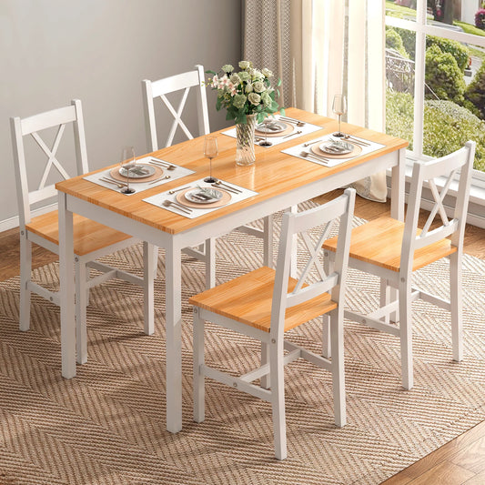 Modern and Elegant 4-Piece Dining Table and Chair Set - Easy Assembly, Solid Pine Wood Board - Stylish and Contemporary Design