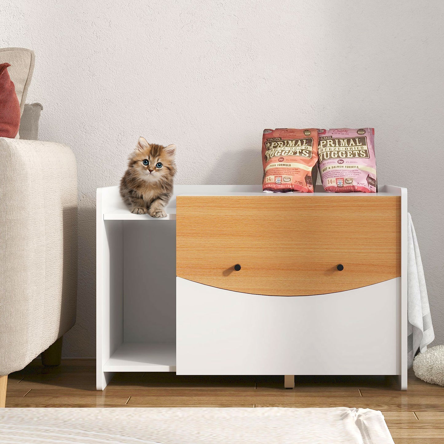 Soges Modern Design Pet Cat Cabinet, Well-Designed Litter Box Shell, Pet Furniture, Multi-Functional Storage Cat Cabinet
