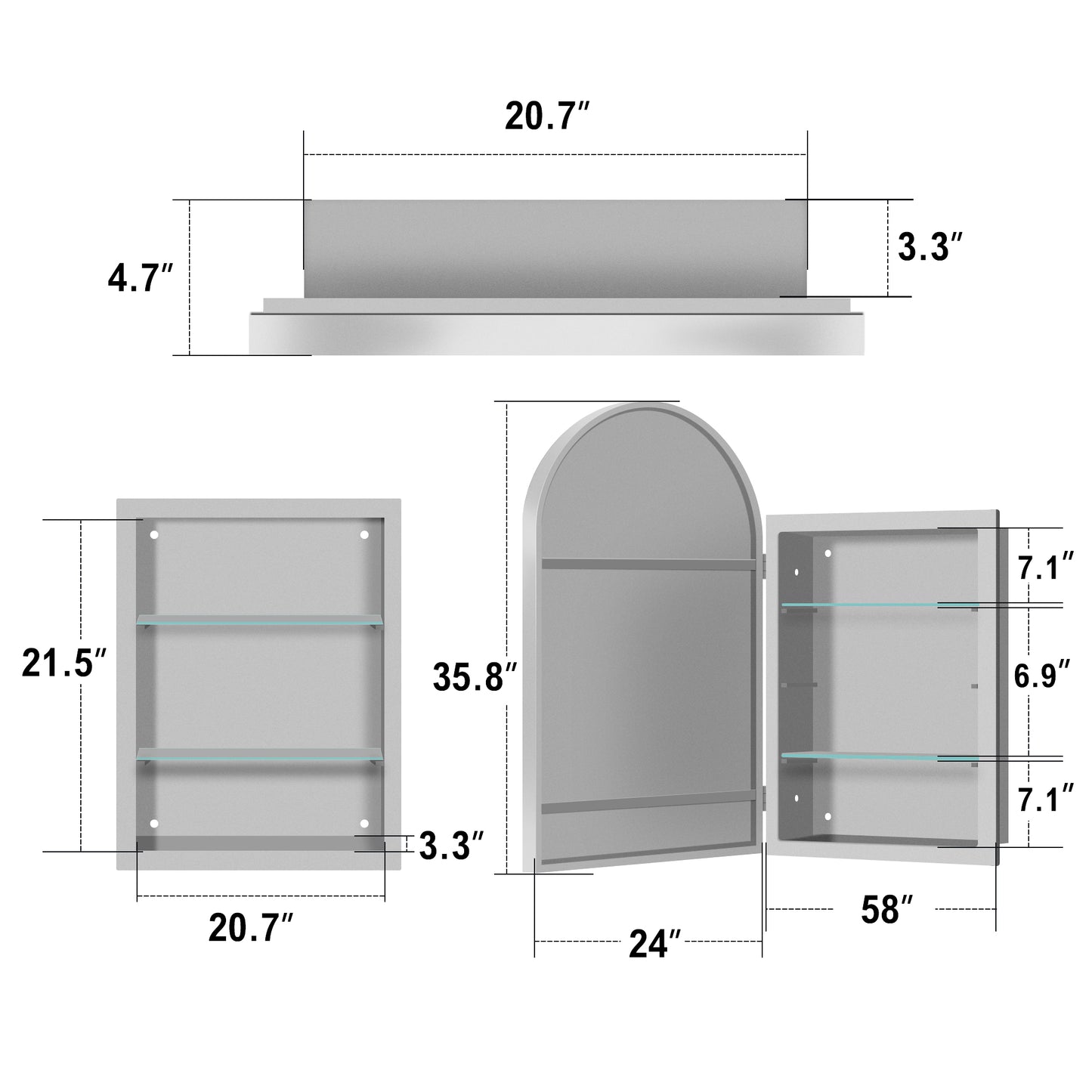 34"H x 21"W Oval Medicine Cabinet with Wall Mirror