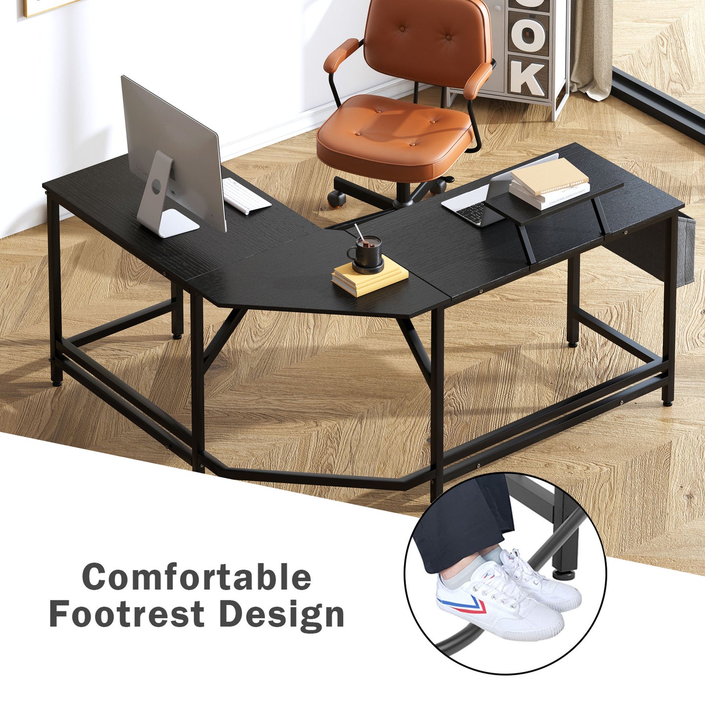 Soges L-shaped Desk Corner Computer Table Game Table Office Workstation Table, A Variety of Use Functions, Modern Simple Design