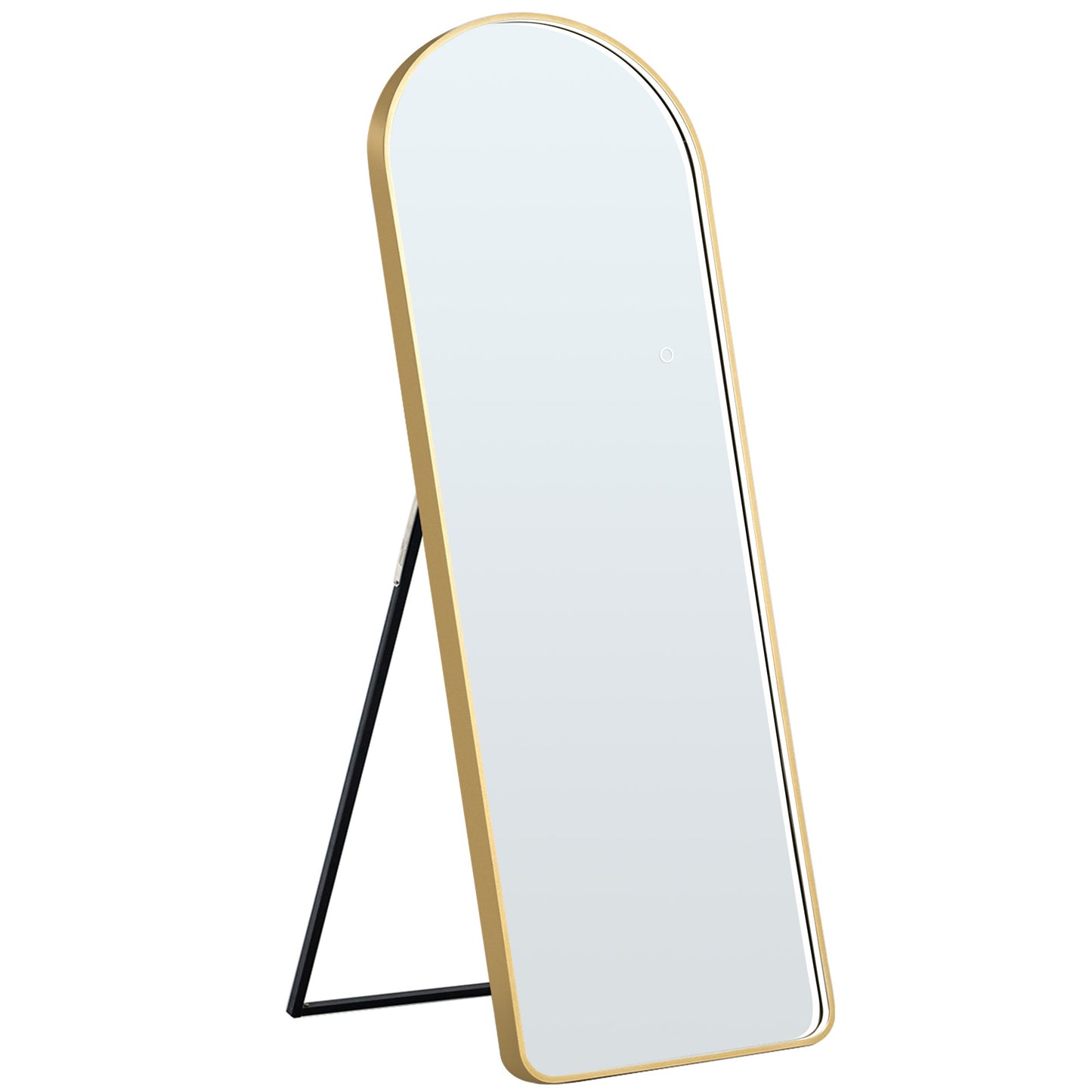 Soges Professional Full Length Mirror with Arched Design, LED Lights and Storage - Floor Standing Dressing Mirror Golden