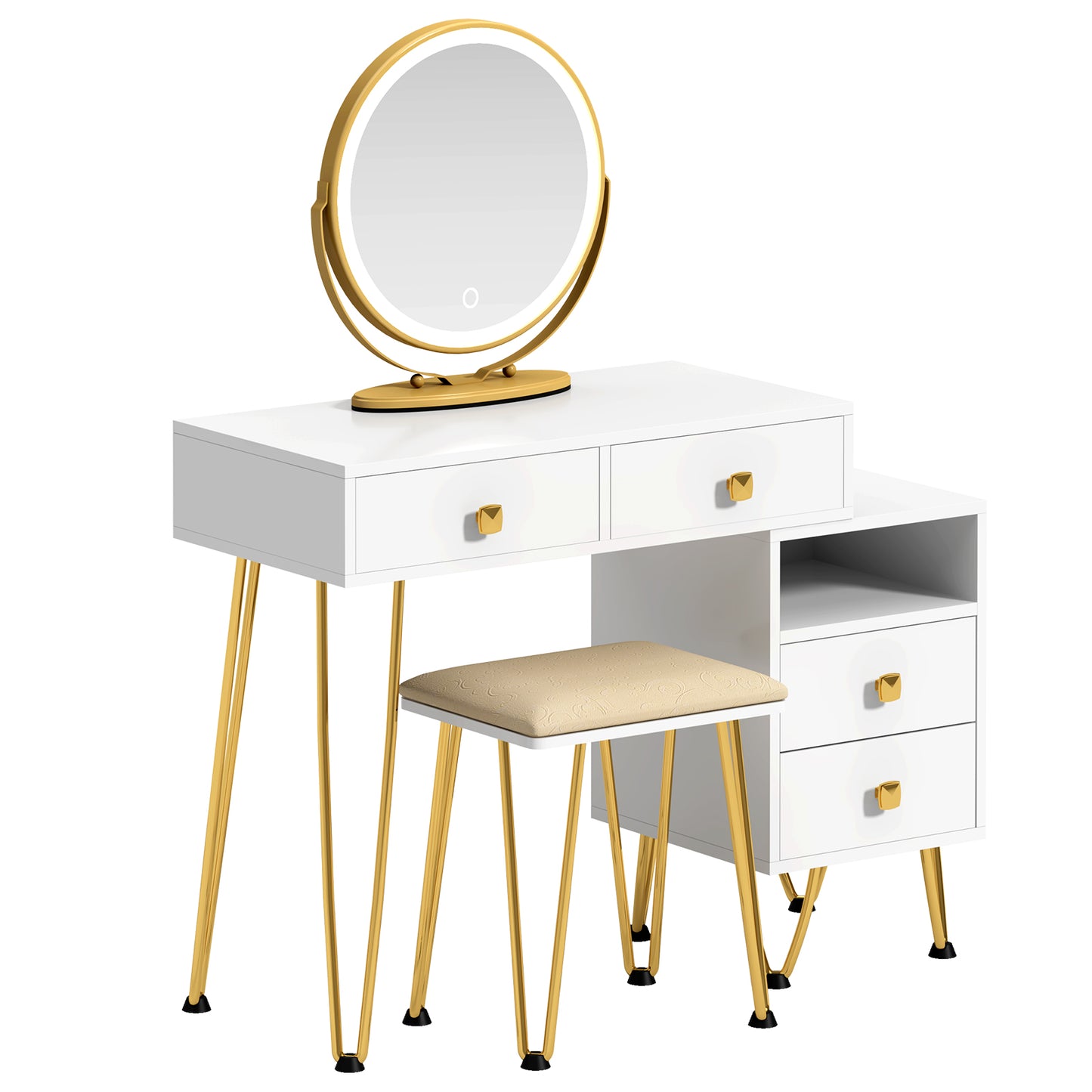 Soges White Dressing Table with Garden Mirror - Stylish Design, Fashion Dressing Table with Solid Wood Frame, Christmas, Valentine's Day Gift