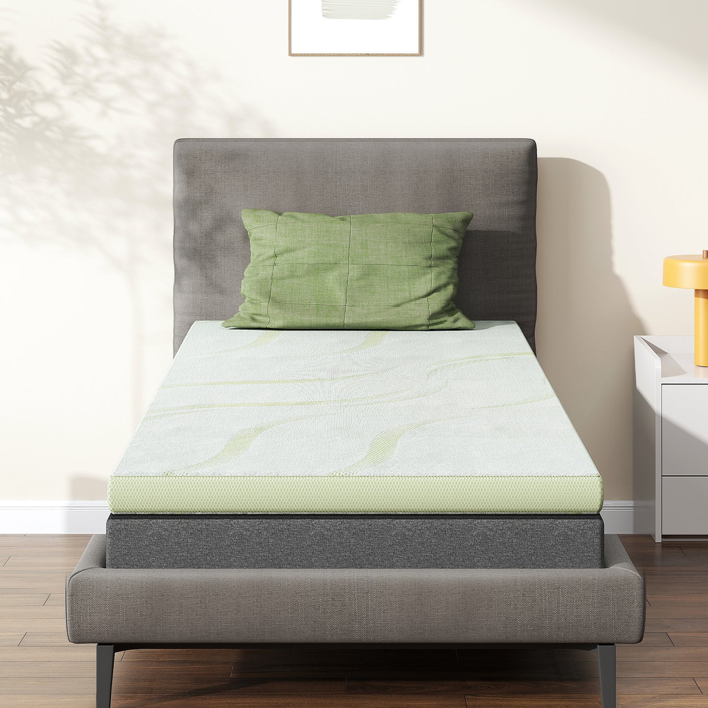 Aloe Vera Mattress, 1.6'' Memory Foam Mattress Topper, 25D PU Foam 1.6'' In Green With 3 Zone/Egg Base Shape, No Pillow