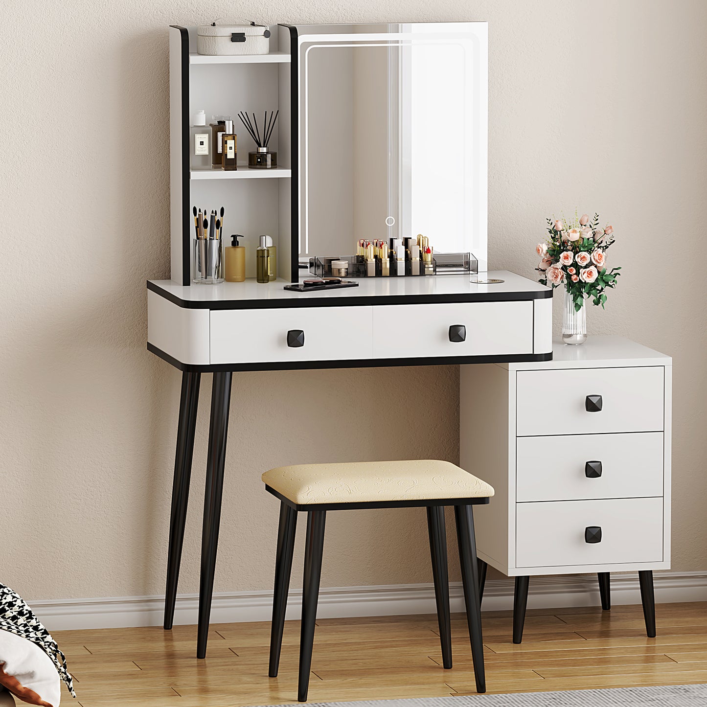 Soges Elegant White Dresser with Square Mirror - Perfect for Christmas, Valentine's Day Gifts, Stylish Design, Solid Wood Frame - Fashion Dresser