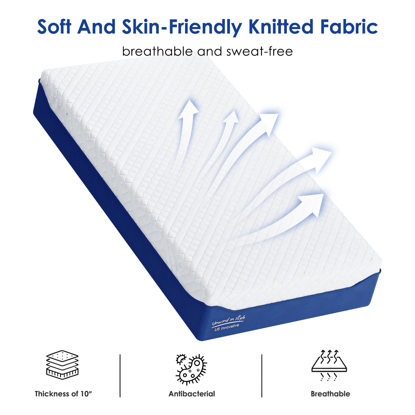 SogesPower 12inches Thickness Hybrid Mattress Gel Memory Foam- Twin, White+Blue