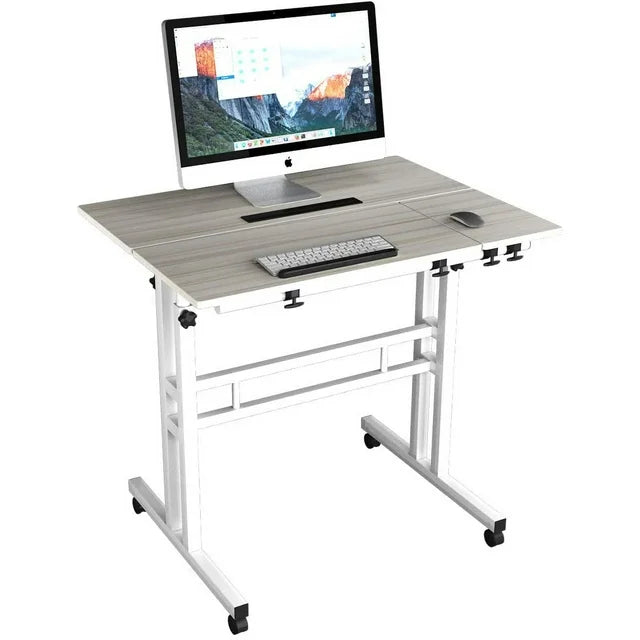 SOGES Computer Desk with Wheels Home Snack Side Table with Castors Mobile Office Desk Maple