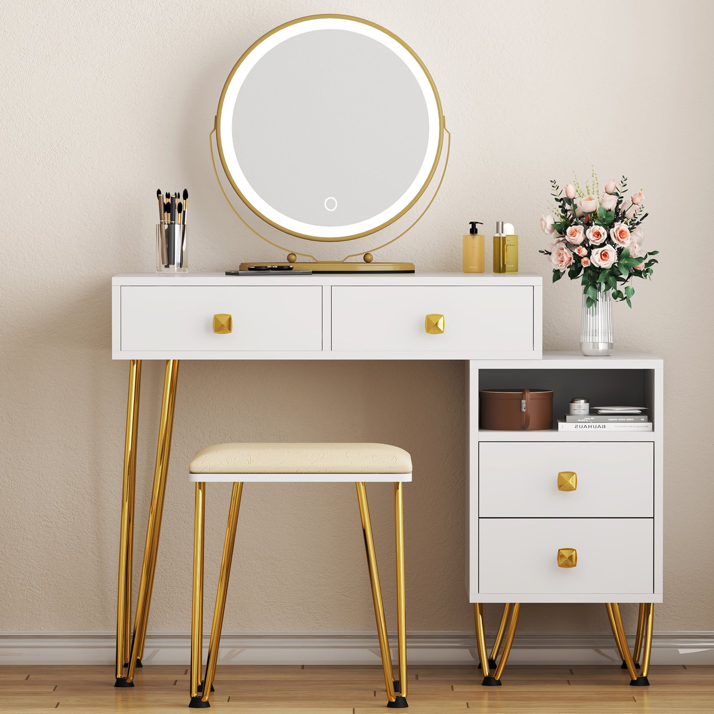 Soges White Dressing Table with Garden Mirror - Stylish Design, Fashion Dressing Table with Solid Wood Frame, Christmas, Valentine's Day Gift
