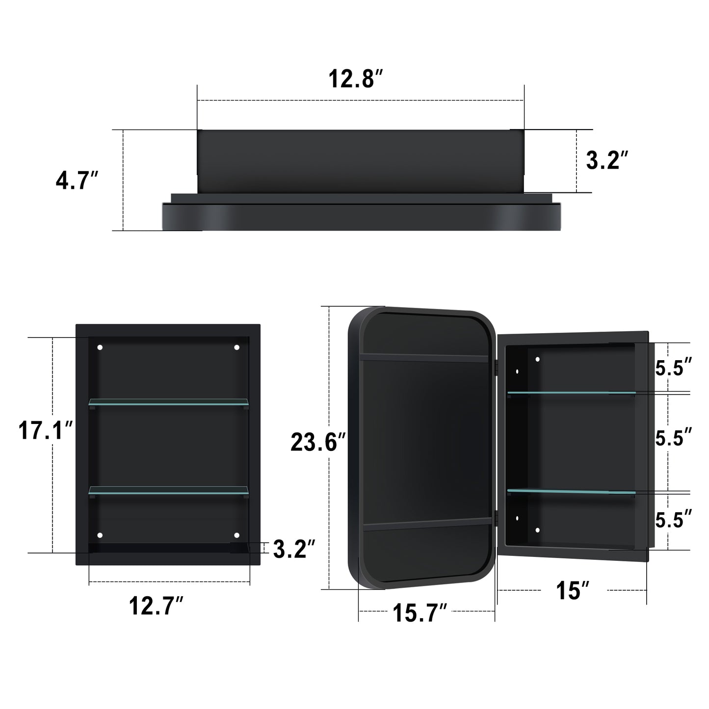 24"H x 16"W Recessed or Surface Mount Framed Medicine Cabinet