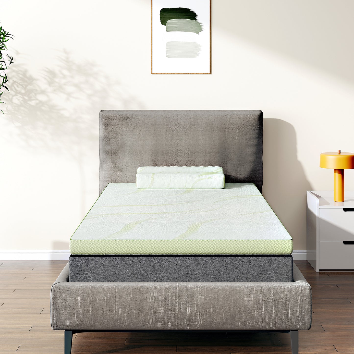 Aloe Vera Mattress, 2'' Memory Foam Mattress Topper, 30D Memory 1.2'' In White With 7 Zone/Egg Base Shape, With Pillow