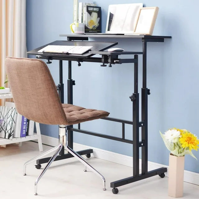 SOGES Computer Desk with Wheels Home Snack Side Table with Castors Mobile Office Desk Black