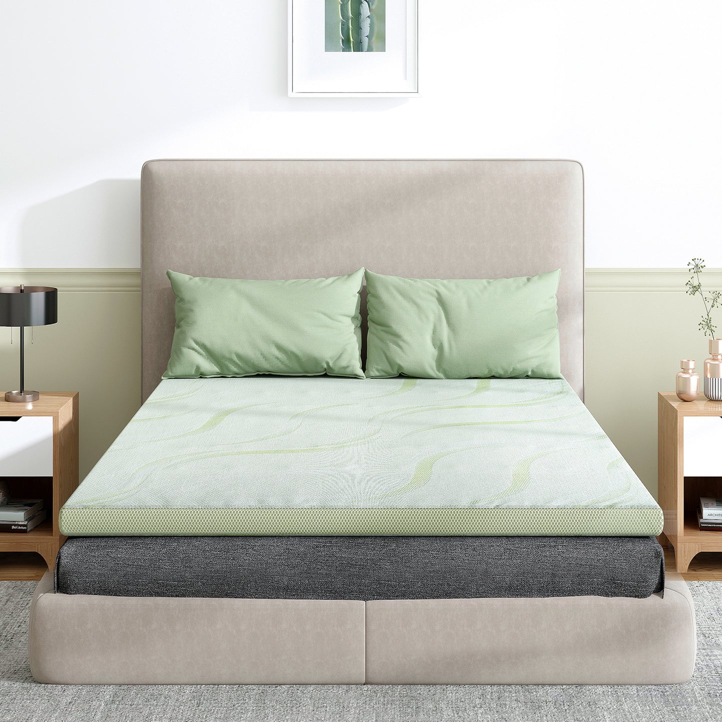 Aloe Vera Mattress, 1.6'' Memory Foam Mattress Topper, 25D PU Foam 1.6'' In Green With 3 Zone/Egg Base Shape, No Pillow