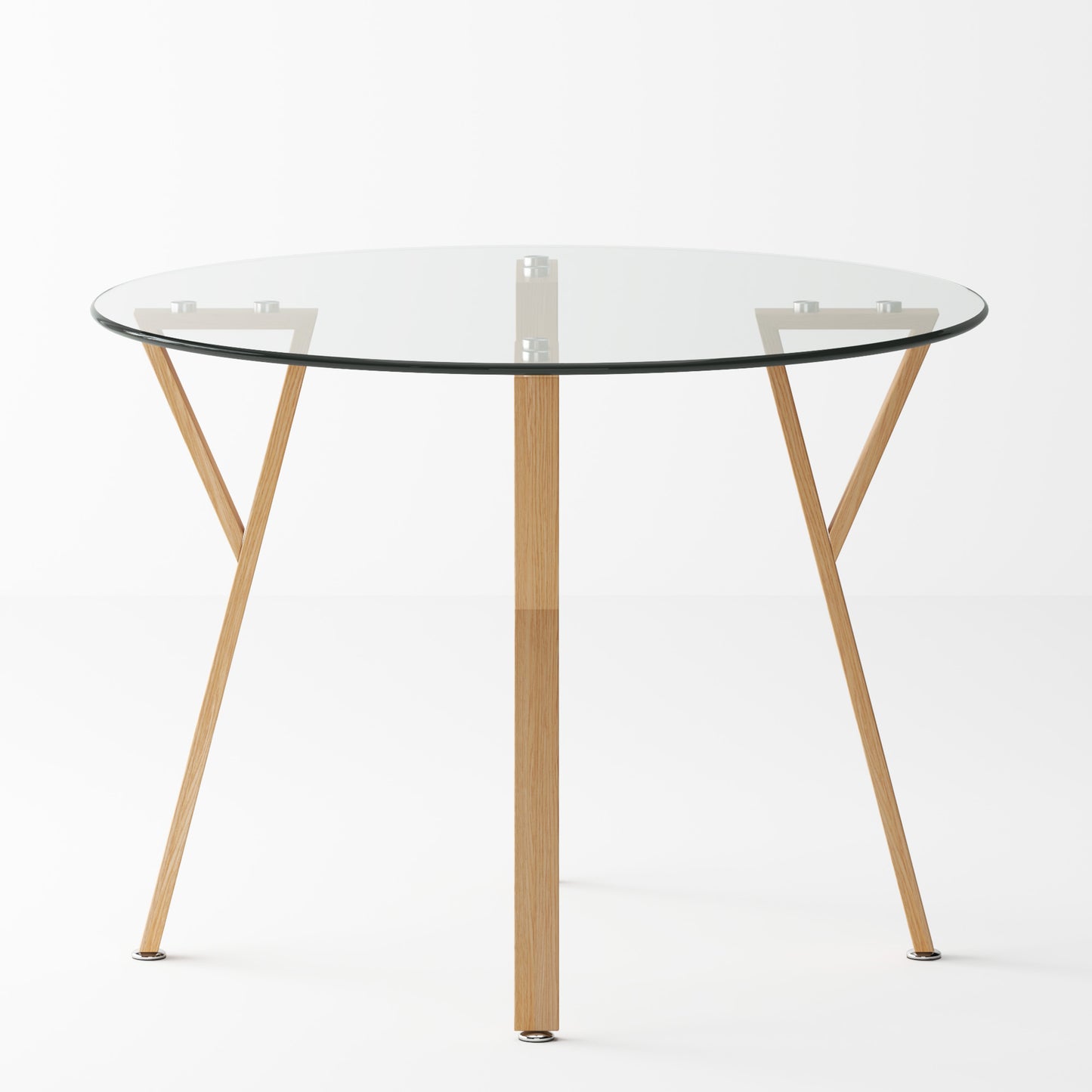 SogesPower φ39“ Tempered Glass Round Dining Table- Oak