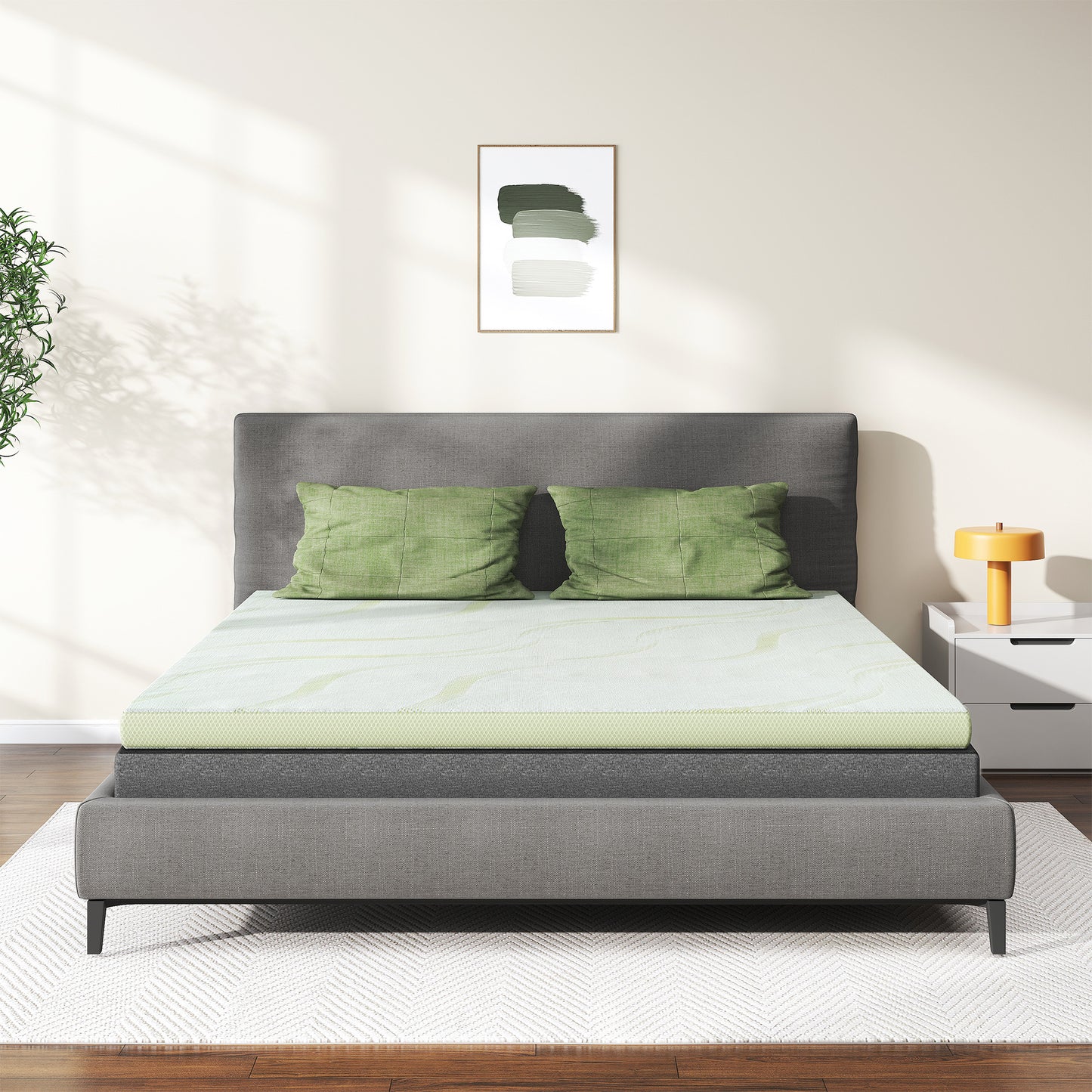 Aloe Vera Mattress, 1.6'' Memory Foam Mattress Topper, 25D PU Foam 1.6'' In Green With 3 Zone/Egg Base Shape, No Pillow