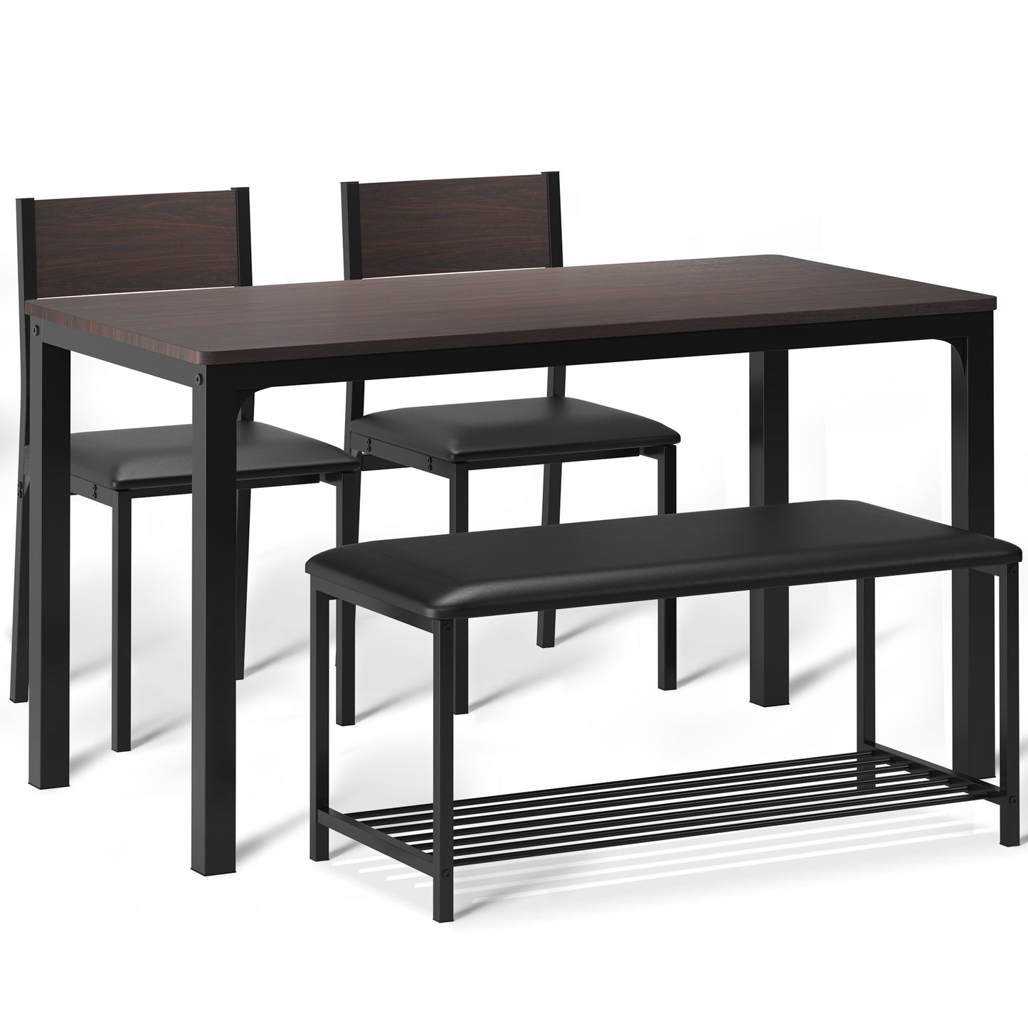 SogesPower Dining Table Set for 4, Kitchen Table with 2 Chairs and 1 Bench- Black Leather