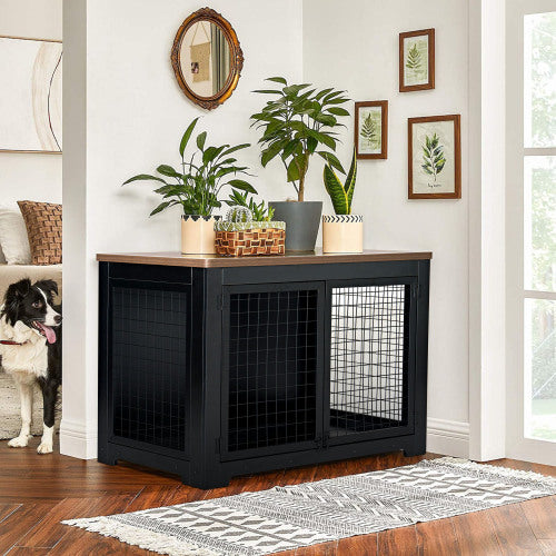 Soges Furniture style dog cage, wooden dog cage, double door dog cage, side cabinet dog cage, Dog crate