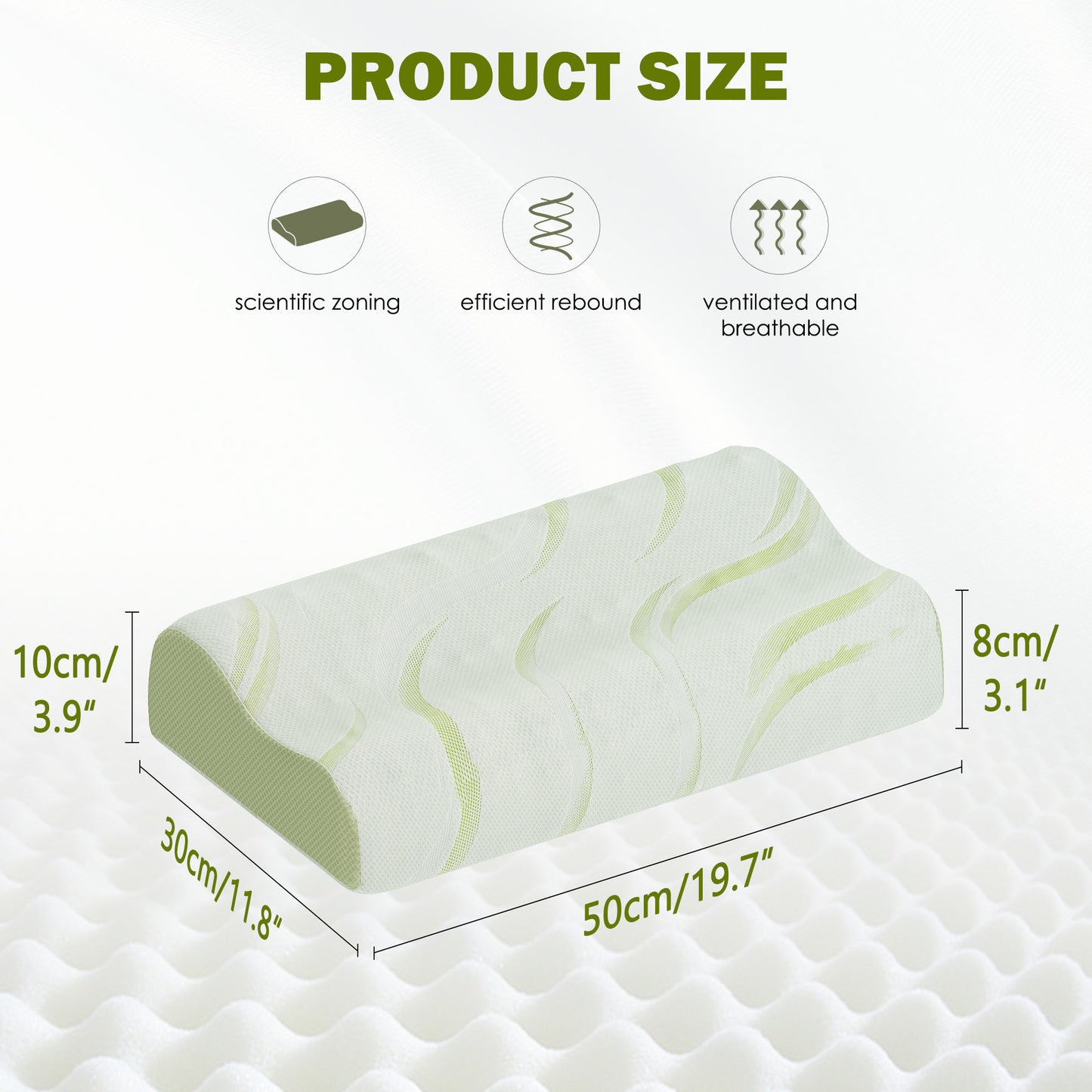 Aloe Vera Mattress, 2'' Memory Foam Mattress Topper, 30D Memory 1.2'' In White With 7 Zone/Egg Base Shape, With Pillow