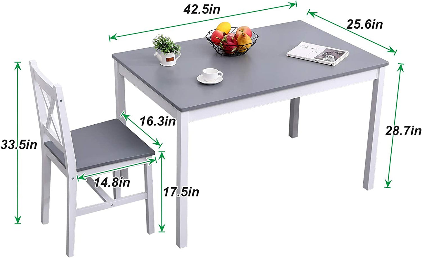 SogesHome 5 Pieces Dining Table Set for 4 Persons, Wood Kitchen Table Set with 4 Chairs, Gray-White