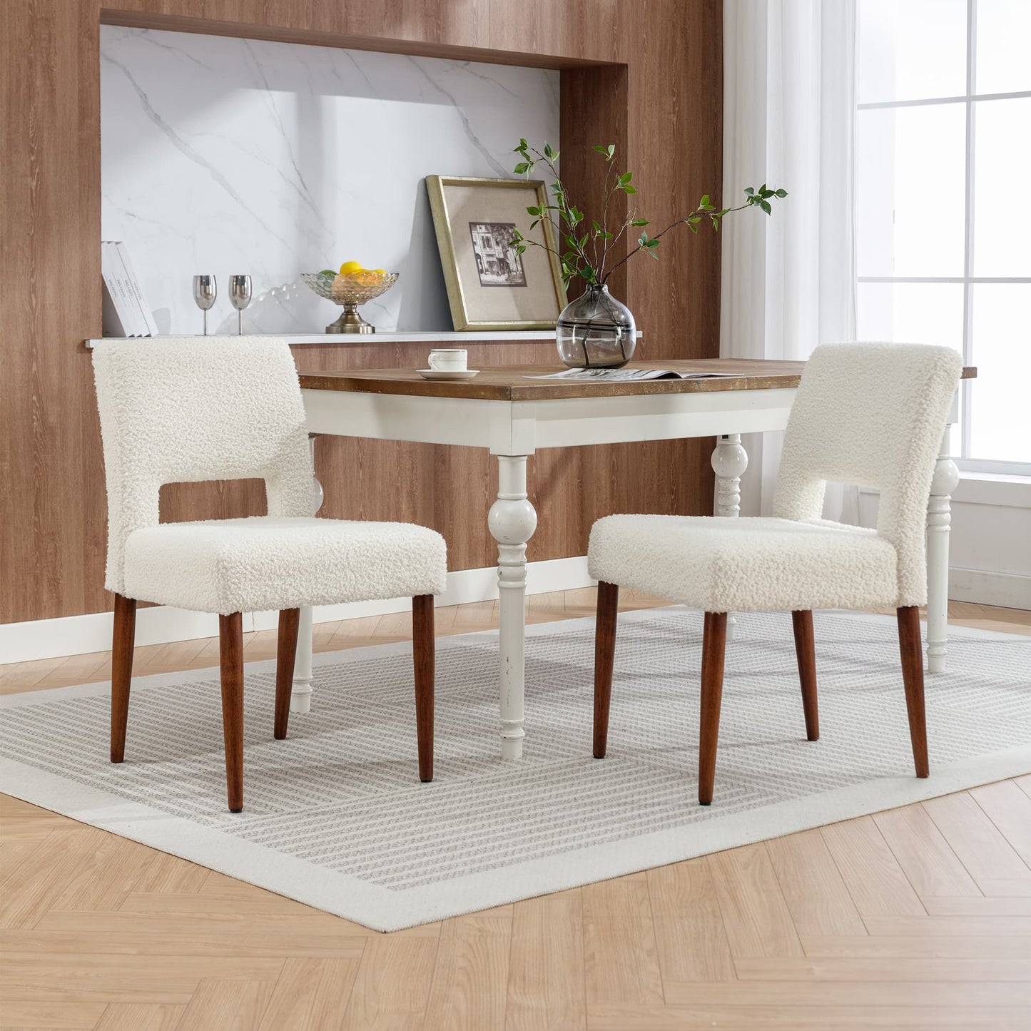 SogesPower Accent Chairs Set of 2, Velvet Chairs with Solid Wood and Upholstered- Cream