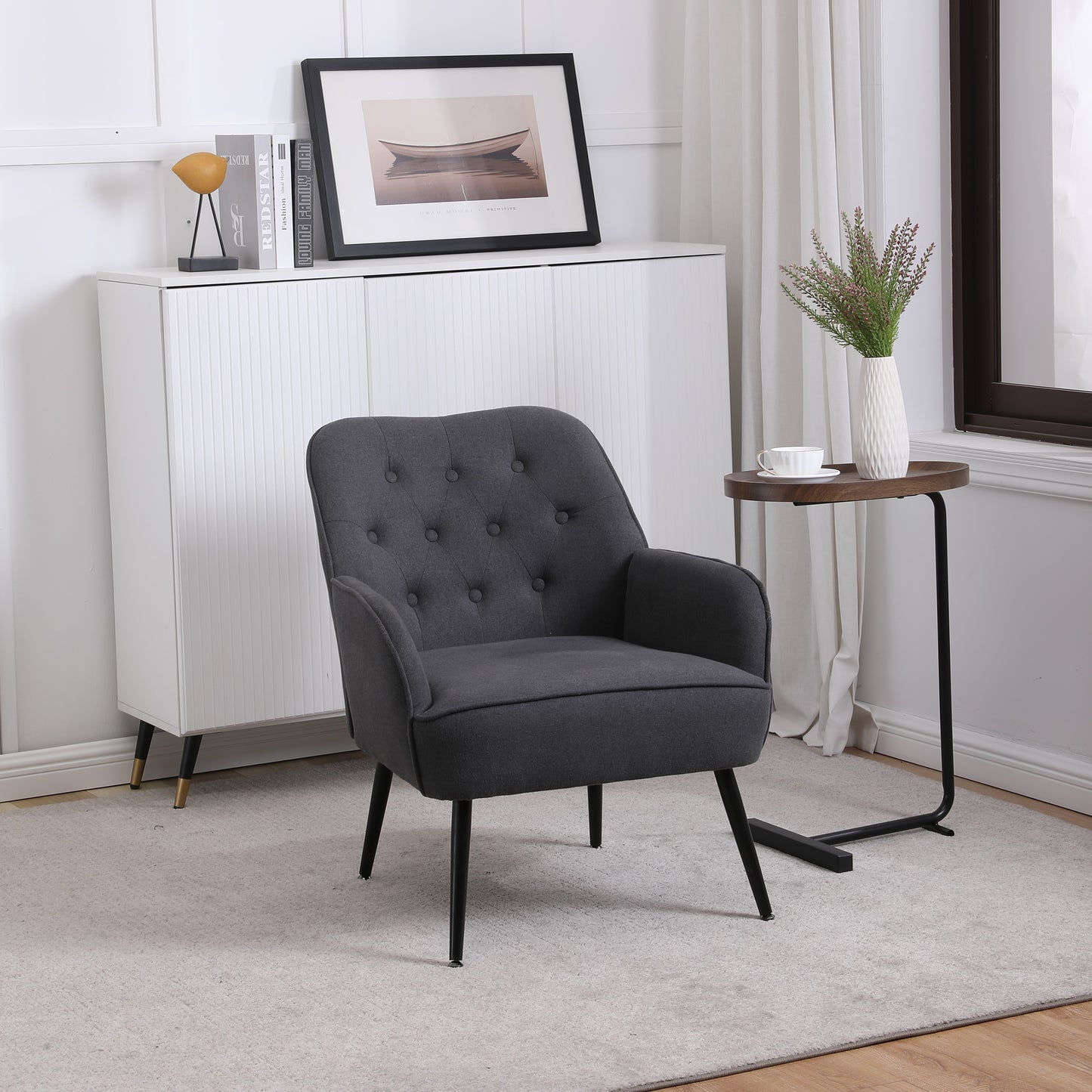 SogesPower Modern Mid Century Chair Velvet Sherpa Armchair, Easy Assemble(Dark Gray)